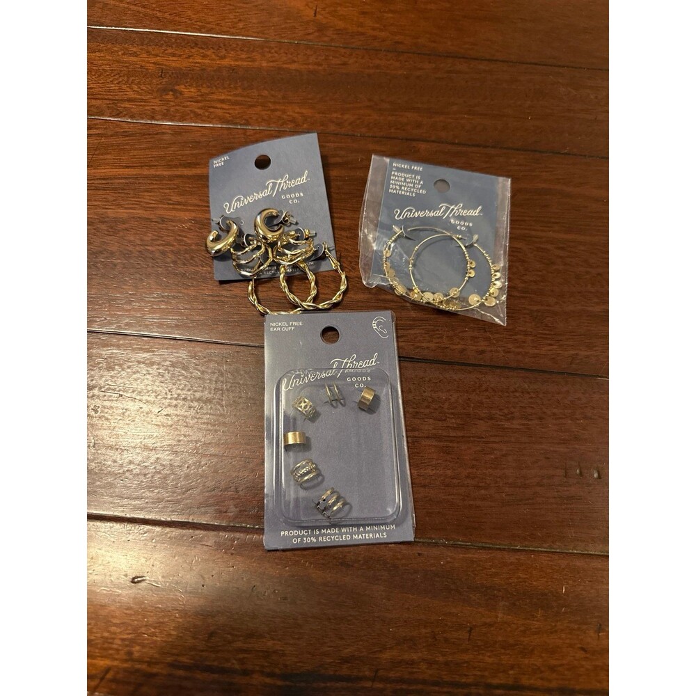 Universal Thread Gold Tone Earring Bundle – Hoops, Ear Cuffs & Charm Statement S